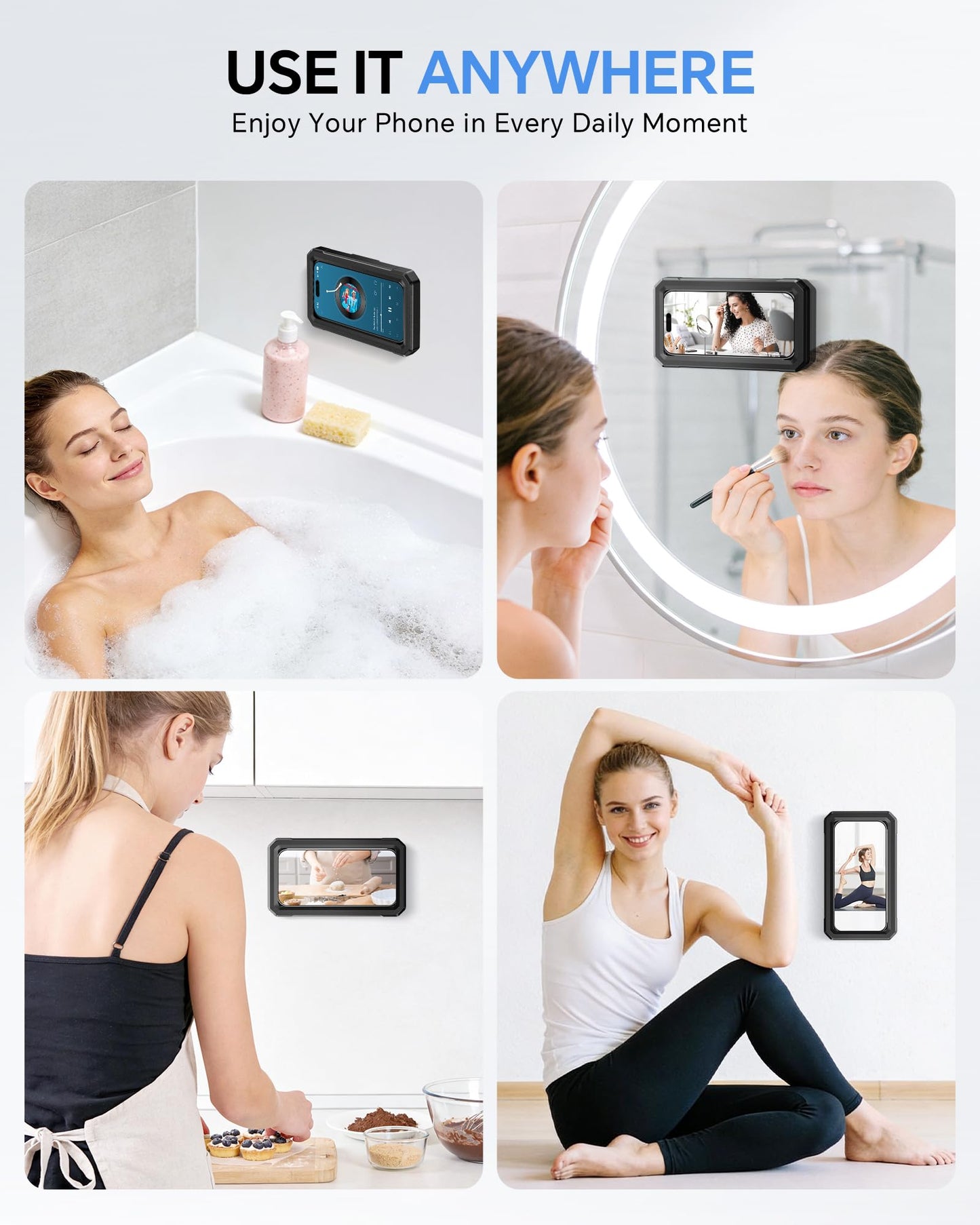 Shower Phone Holder Waterproof -Rotatable Adjustable Phone Case for Shower - Bathroom Accessories Wall Mount Phone Holder for iPhone 17/16 Pro Max, S25 Ultra,4-7" Cellphones | Anti-Fog IPX6 Waterproof Phone Holder for Bathroom, Bathtub, Shower and Kitchen