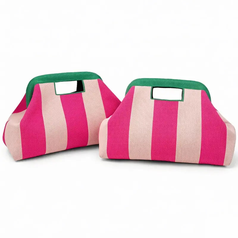 Striped Woven Clutch Bag for Women-Beach Handbag