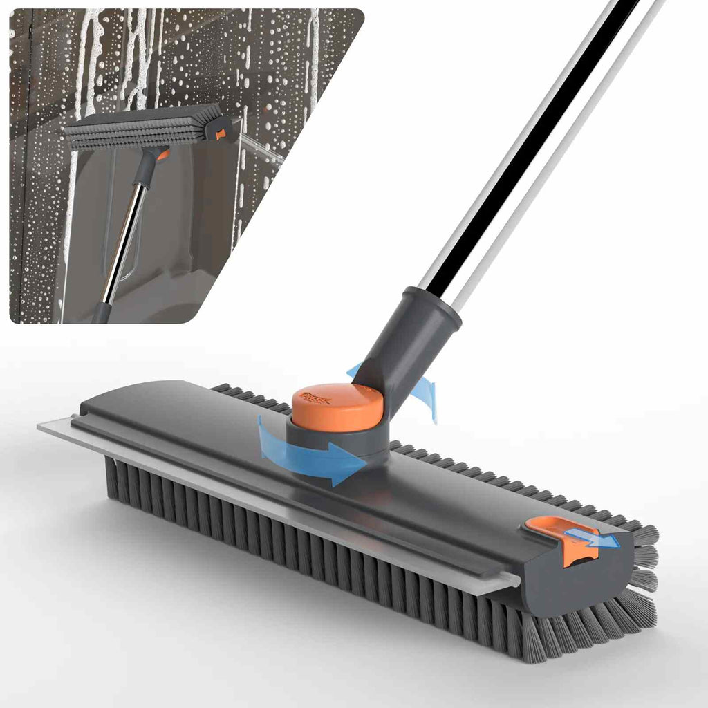 3-in-1 Long Handle Floor Scrub Brush with Squeegee