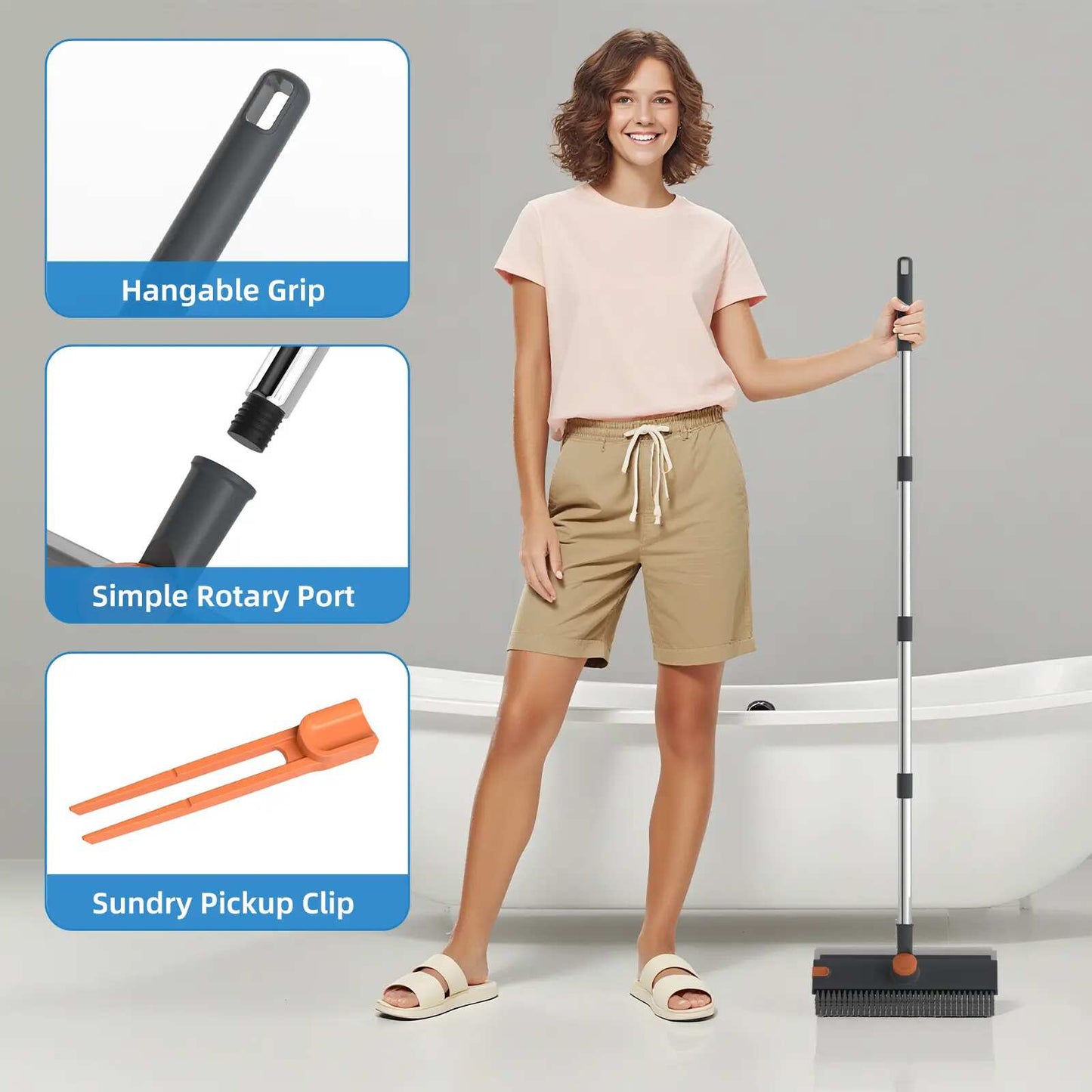 🎉3-in-1 Floor Scrub Brush with Long Handle
