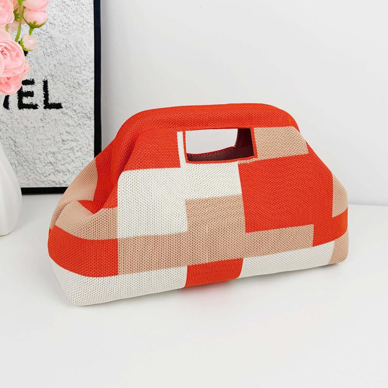 Striped Woven Clutch Bag for Women-Beach Handbag