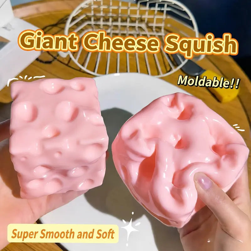 Cheese Cube Squishy Toy - Yellow, Pink, Red & Green, Soft Moldable Petroleum Jelly-Filled Squeeze Ball, 6cm/7cm Squishy Fidgets ASMR Stress Relief Toy for Ages 12+, Unisex Anxiety Relief Sensory Toy