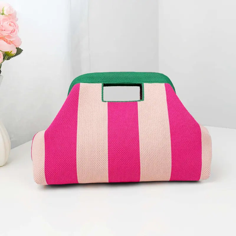 Striped Woven Clutch Bag for Women-Beach Handbag