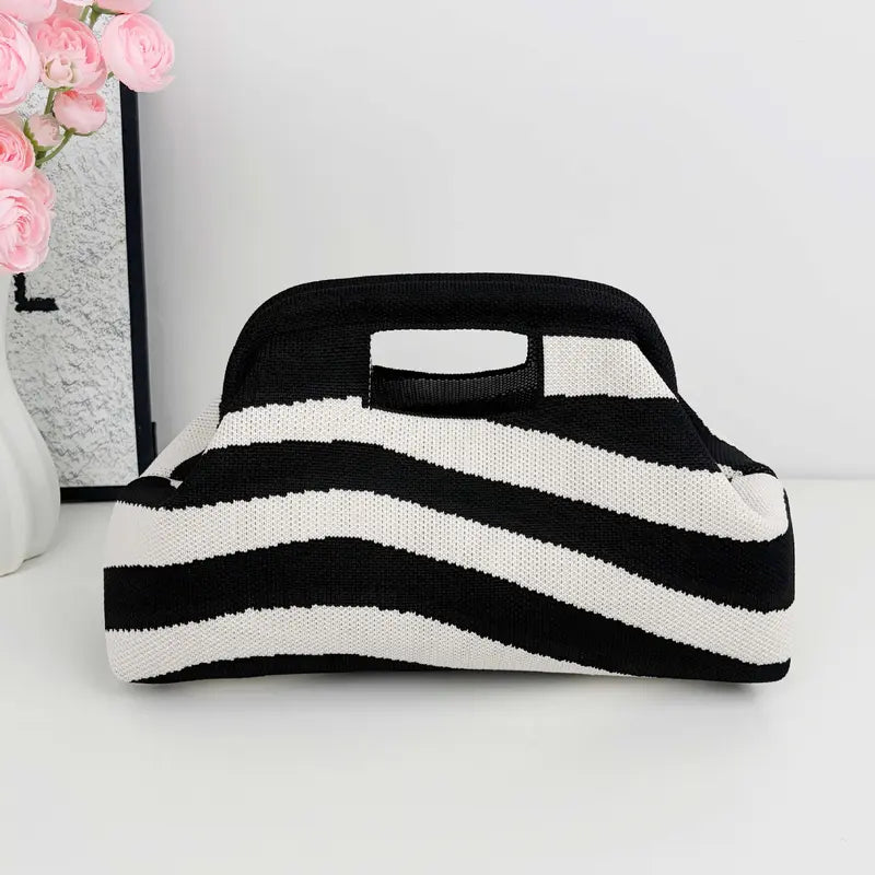 Striped Woven Clutch Bag for Women-Beach Handbag