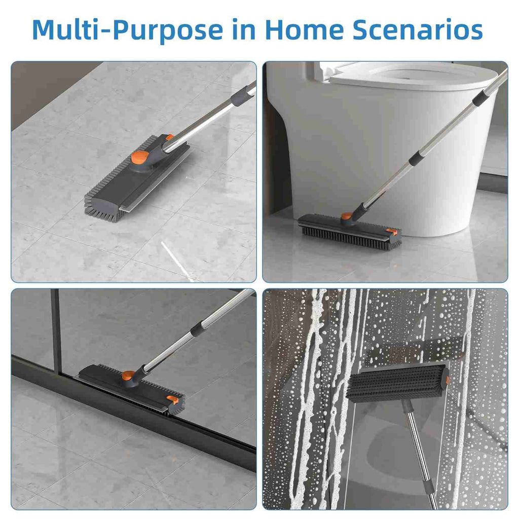 3-in-1 Long Handle Floor Scrub Brush with Squeegee
