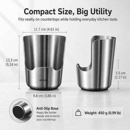 304 Stainless Steel Countertop Utensil Holder & Multi-Purpose Cutting Board Stand