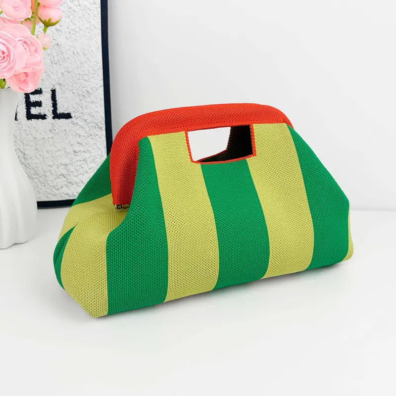 Striped Woven Clutch Bag for Women-Beach Handbag