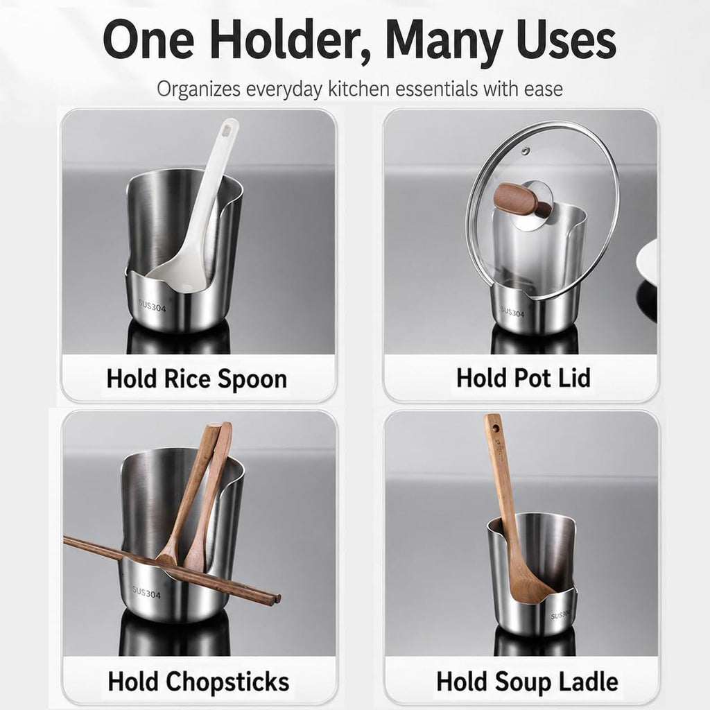 304 Stainless Steel Countertop Utensil Holder & Multi-Purpose Cutting Board Stand