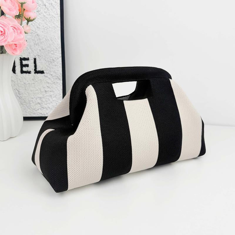 Striped Woven Clutch Bag for Women-Beach Handbag