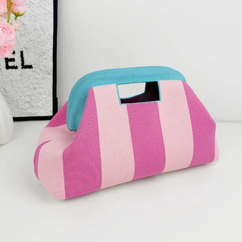 Striped Woven Clutch Bag for Women-Beach Handbag