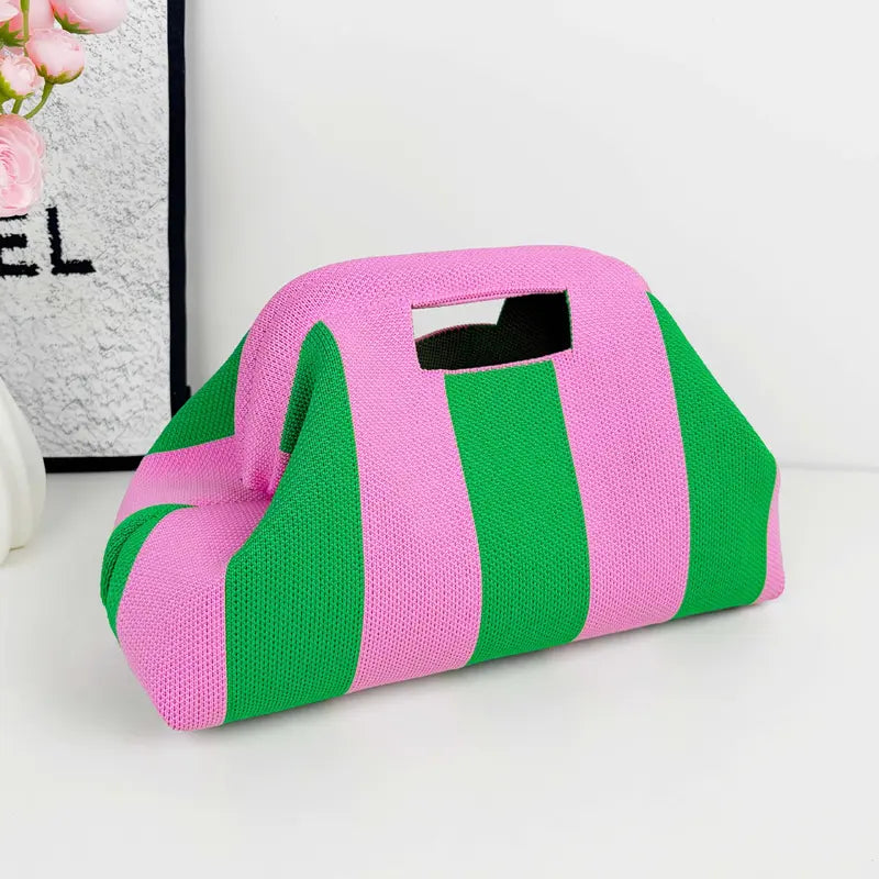 Striped Woven Clutch Bag for Women-Beach Handbag