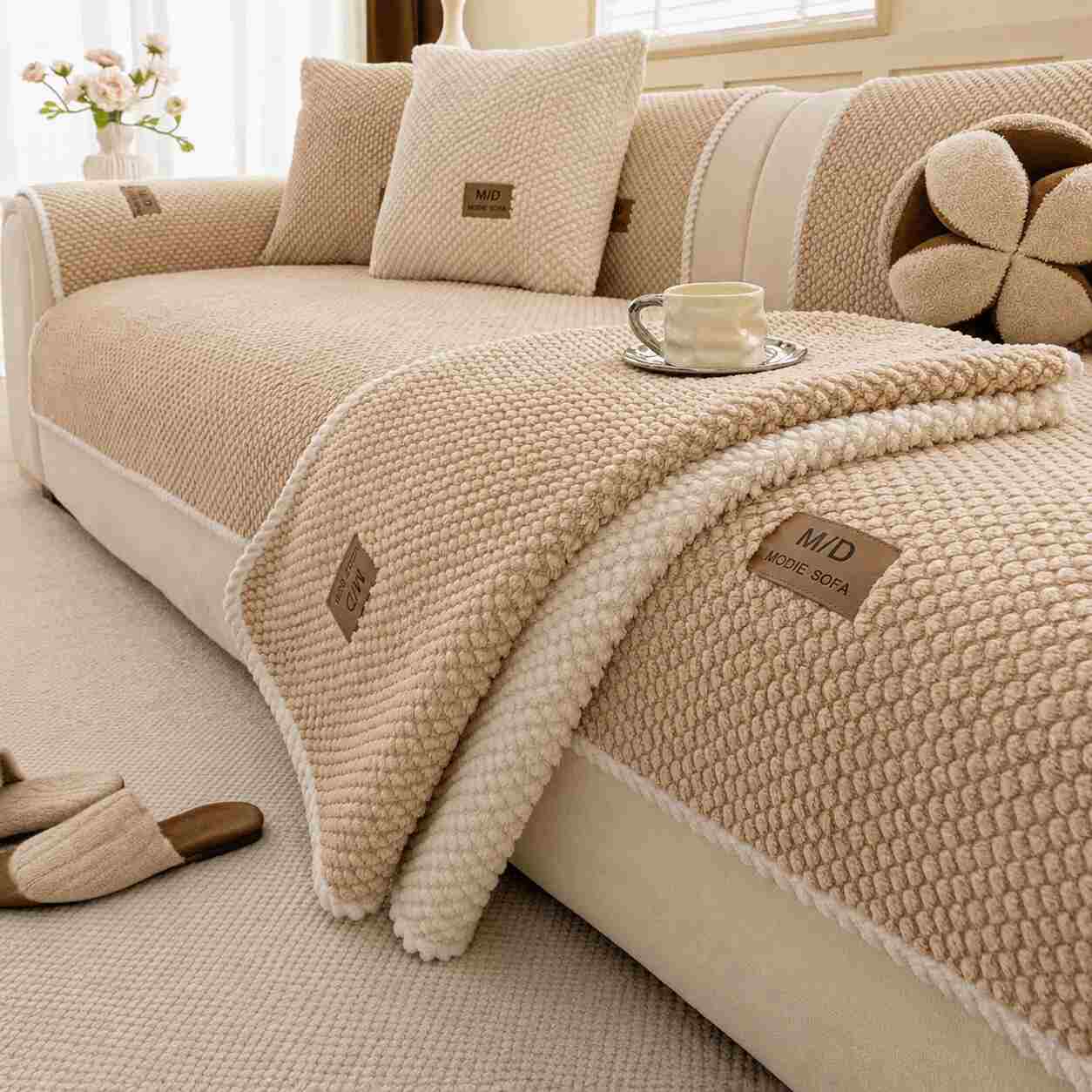 Non-Slip Plush Sofa Cushion Cover