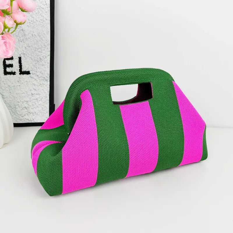 Striped Woven Clutch Bag for Women-Beach Handbag