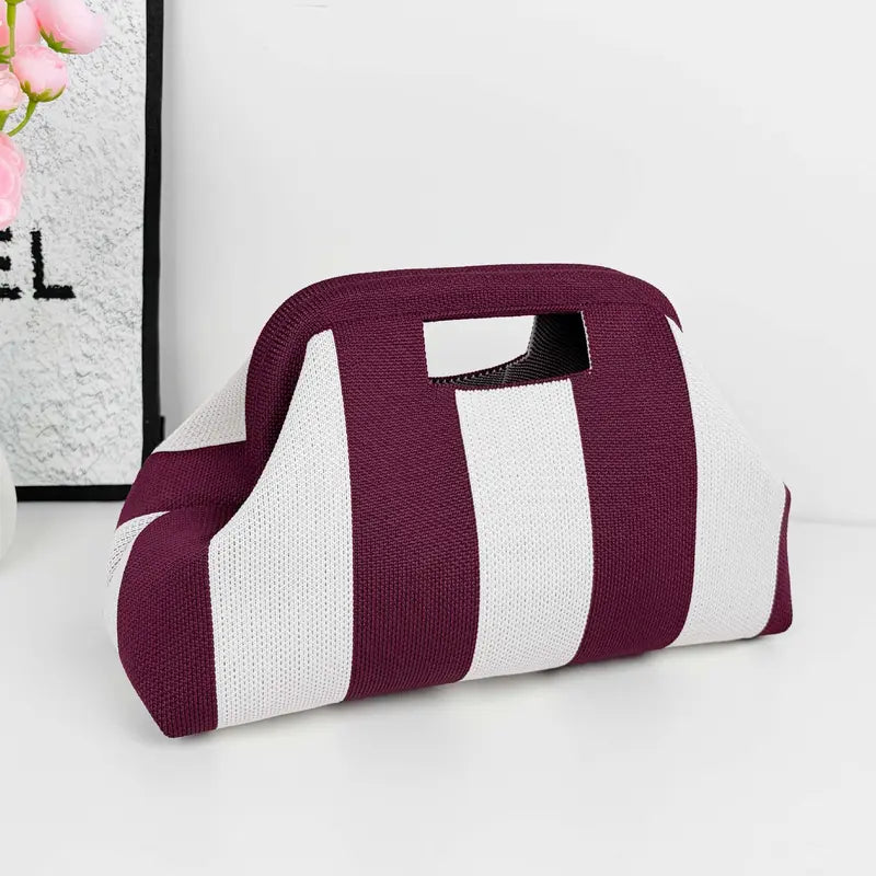 Striped Woven Clutch Bag for Women-Beach Handbag