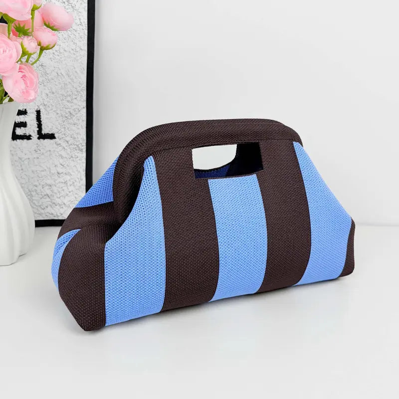 Striped Woven Clutch Bag for Women-Beach Handbag