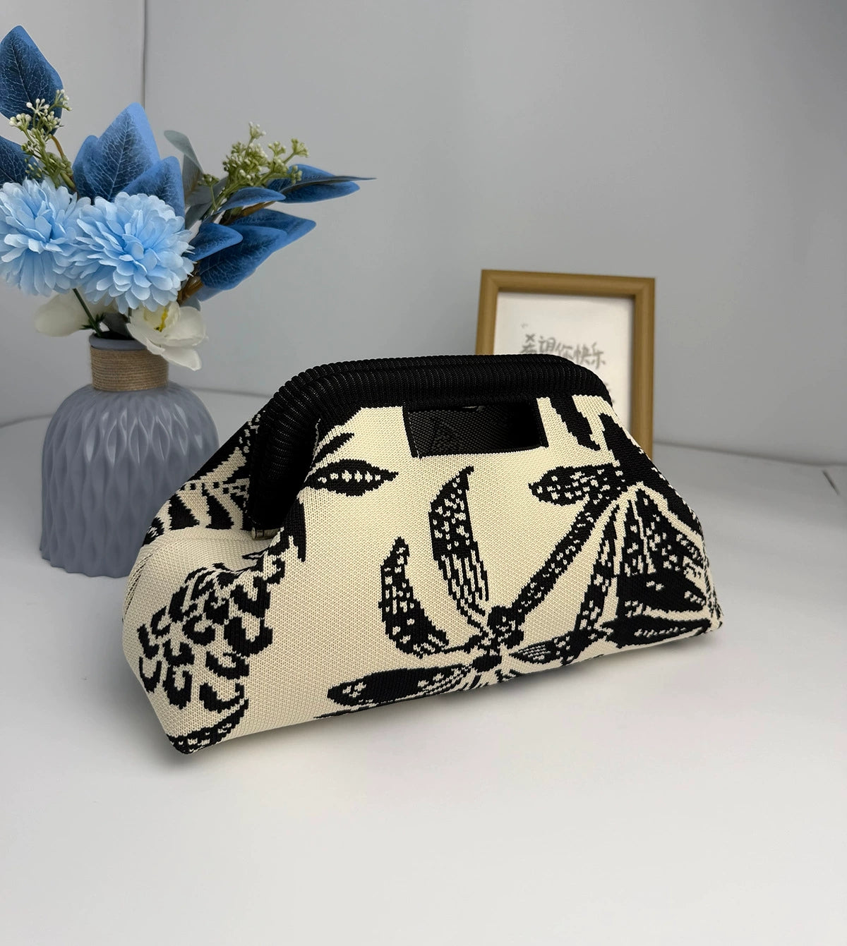 Striped Woven Clutch Bag for Women-Beach Handbag