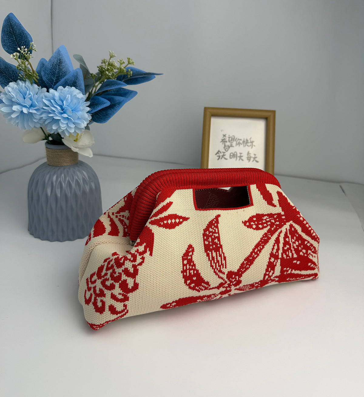Striped Woven Clutch Bag for Women-Beach Handbag