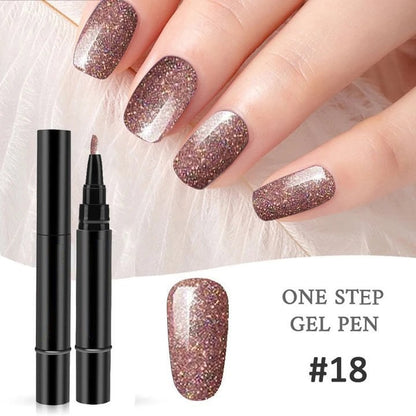 One Step Gel Nail Pen | 3-in-1 No Topcoat UV Nail Polish | Long-Lasting DIY Manicure Pen with Precision Tip🎨