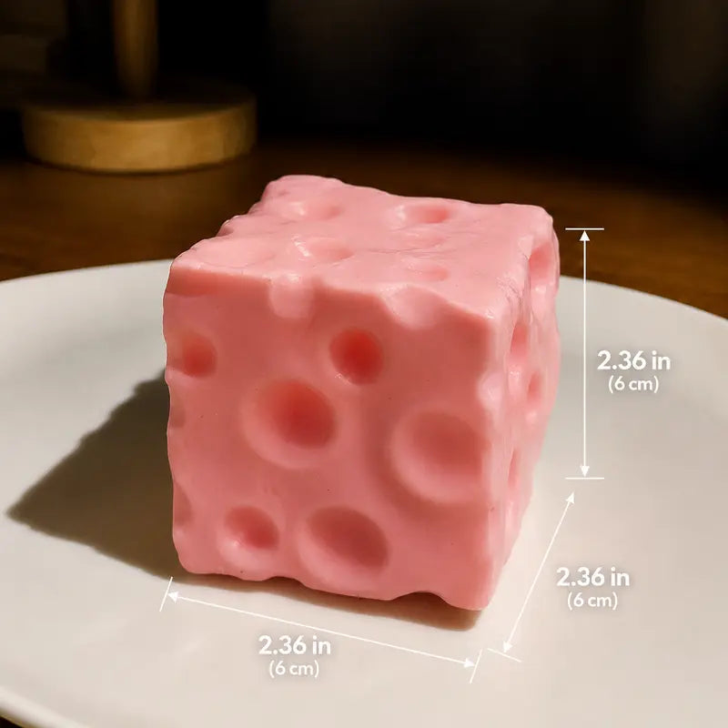 Cheese Cube Squishy Toy - Yellow, Pink, Red & Green, Soft Moldable Petroleum Jelly-Filled Squeeze Ball, 6cm/7cm Squishy Fidgets ASMR Stress Relief Toy for Ages 12+, Unisex Anxiety Relief Sensory Toy