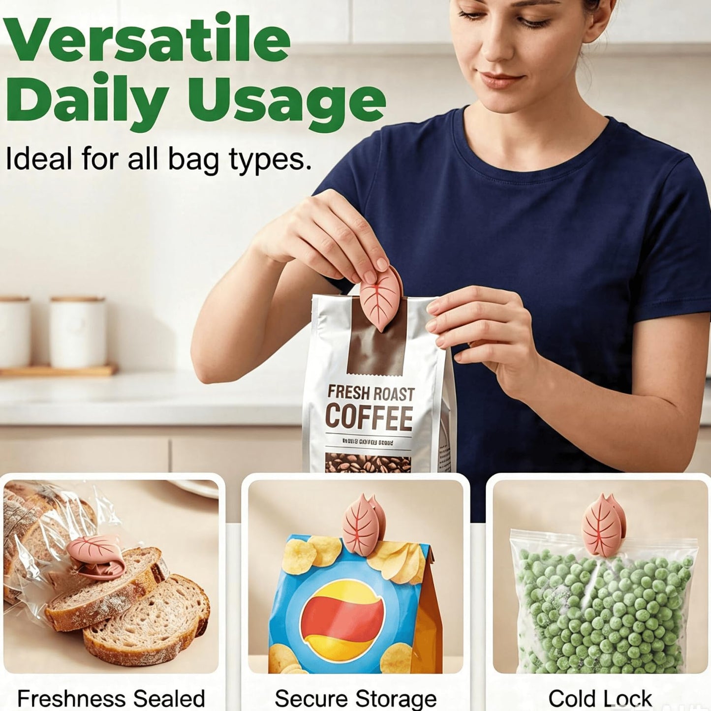 Magnetic Food-Grade Plant Sealing Clips, Reusable Moisture-Proof Kitchen Bag Sealer Clips, Household Storage Clips for Snacks, Tea, Seasoning and Cat Food