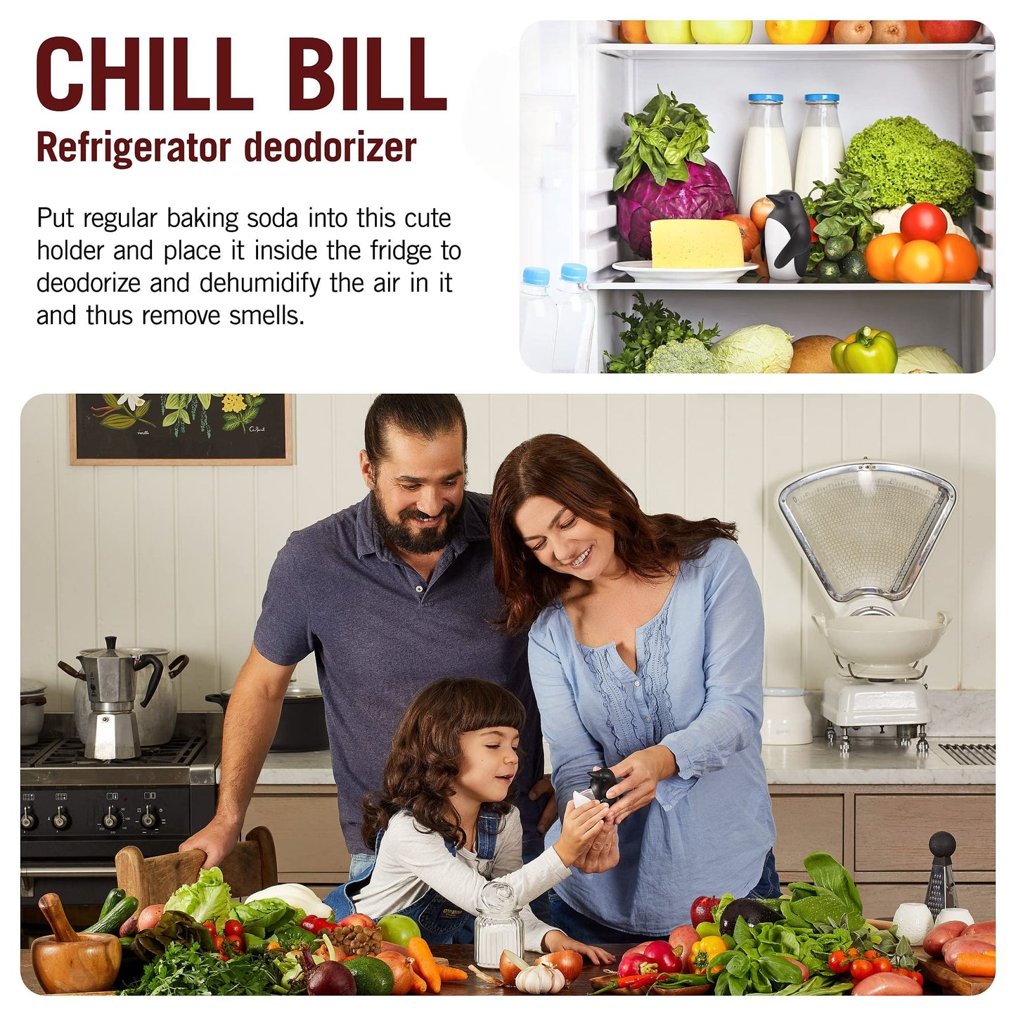Monkey Business Chill Bill Refrigerator Deodorizer, Baking Soda Container, Baking Soda Fridge, Baking Soda Fridge Deodorizer, Cute Gifts, Kitchen Gadgets