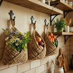 Boho Crochet Wall Hanging Basket, Kitchen Fruit Vegetable Storage Bag, Wall Mount Produce Organizer, Decorative Hanging Mesh Pouch, Cute Home Decor, Kitchen Gadgets, Housewarming Gifts