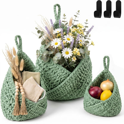 Boho Crochet Wall Hanging Basket, Kitchen Fruit Vegetable Storage Bag, Wall Mount Produce Organizer, Decorative Hanging Mesh Pouch, Cute Home Decor, Kitchen Gadgets, Housewarming Gifts