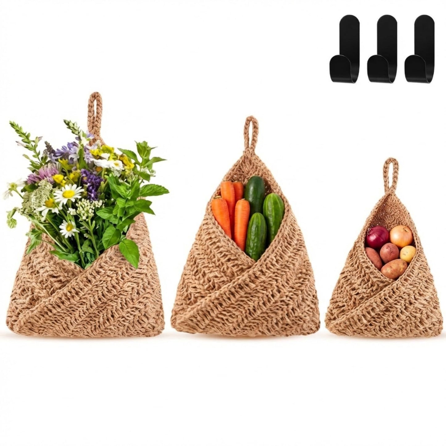 Boho Crochet Wall Hanging Basket, Kitchen Fruit Vegetable Storage Bag, Wall Mount Produce Organizer, Decorative Hanging Mesh Pouch, Cute Home Decor, Kitchen Gadgets, Housewarming Gifts