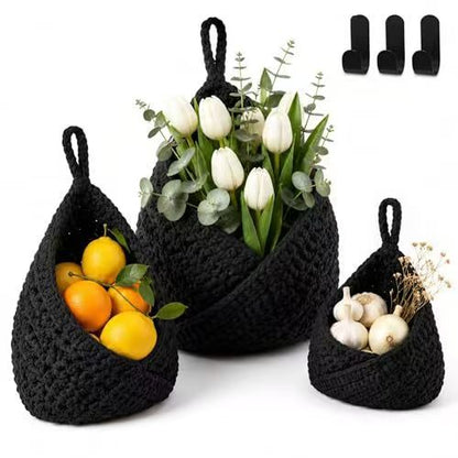 Boho Crochet Wall Hanging Basket, Kitchen Fruit Vegetable Storage Bag, Wall Mount Produce Organizer, Decorative Hanging Mesh Pouch, Cute Home Decor, Kitchen Gadgets, Housewarming Gifts