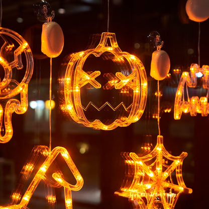 Halloween LED Hanging Window Lights, Halloween-Themed Decorative Lights with Suction Cups, Battery Operated Indoor Ornaments for Home & Party Decor