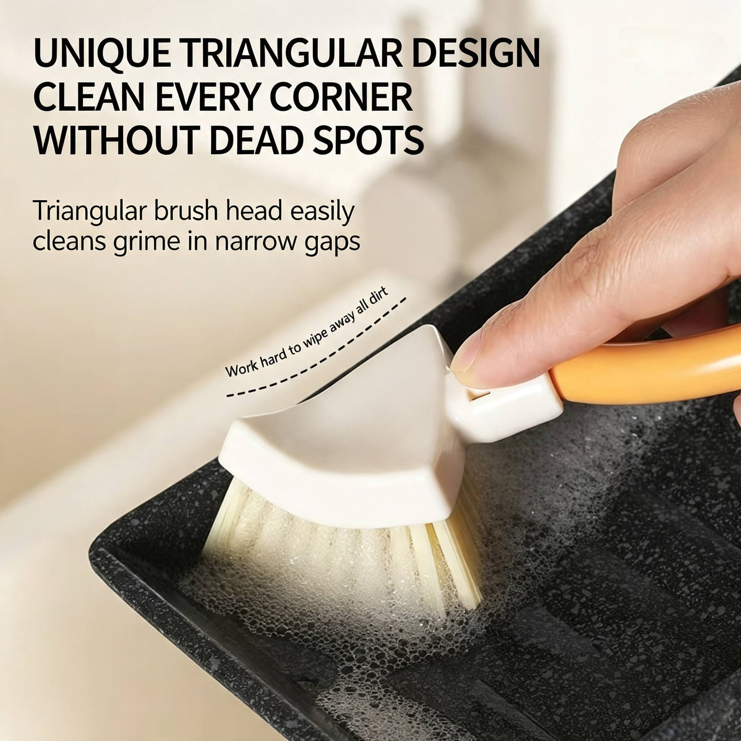 Foldable Triangular Gap Cleaning Brush Compact Flexible Corner Scrubber for Baseboards Appliances Window Tracks Hard-to-Reach Spaces Home Office