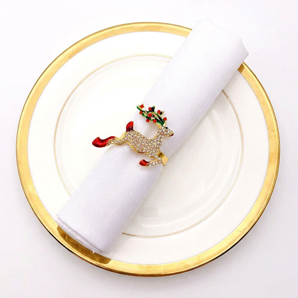 Christmas Metal Napkin Rings, Assorted Xmas Themed Decorative Serviette Holders, Holiday Table Ornaments for Dinner Party Home Table Decor