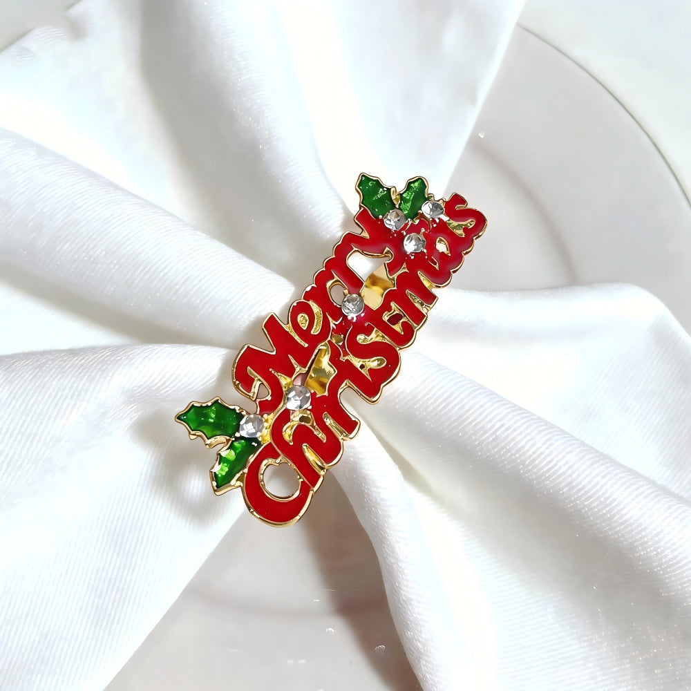 Christmas Metal Napkin Rings, Assorted Xmas Themed Decorative Serviette Holders, Holiday Table Ornaments for Dinner Party Home Table Decor