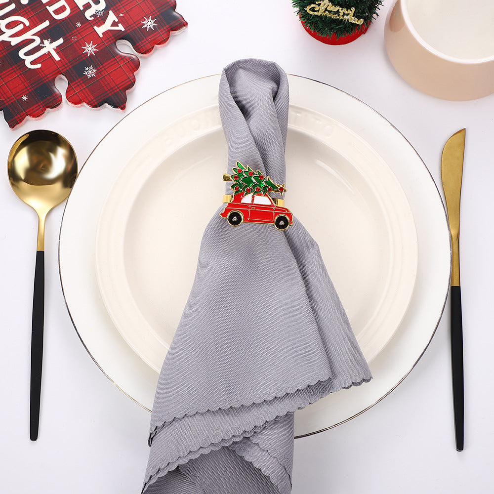 Christmas Metal Napkin Rings, Assorted Xmas Themed Decorative Serviette Holders, Holiday Table Ornaments for Dinner Party Home Table Decor