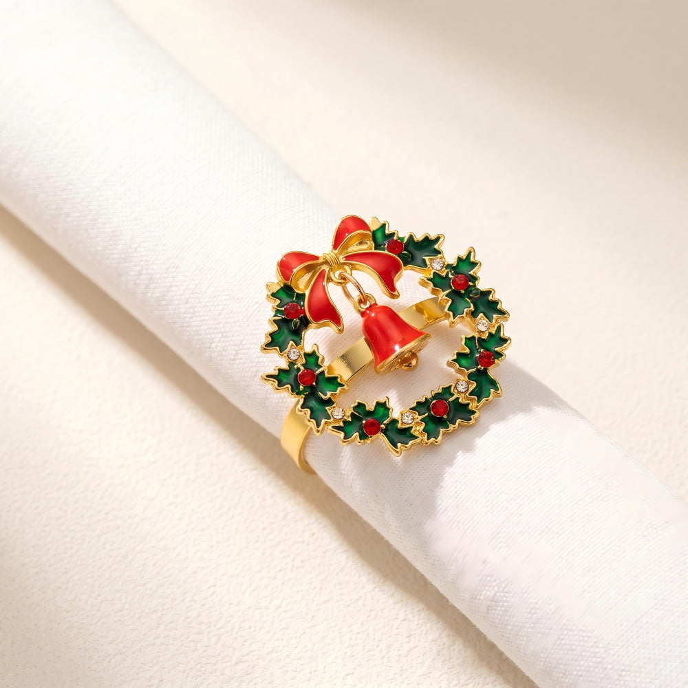 Christmas Metal Napkin Rings, Assorted Xmas Themed Decorative Serviette Holders, Holiday Table Ornaments for Dinner Party Home Table Decor
