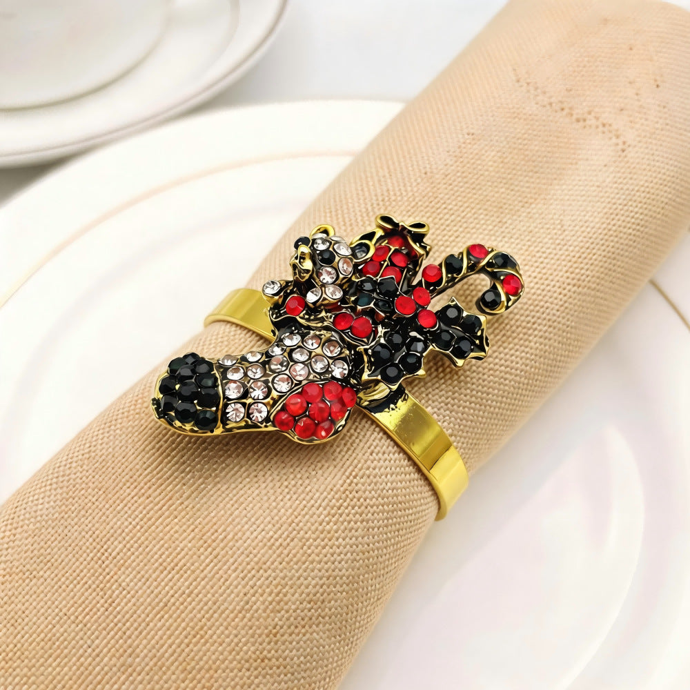 Christmas Metal Napkin Rings, Assorted Xmas Themed Decorative Serviette Holders, Holiday Table Ornaments for Dinner Party Home Table Decor