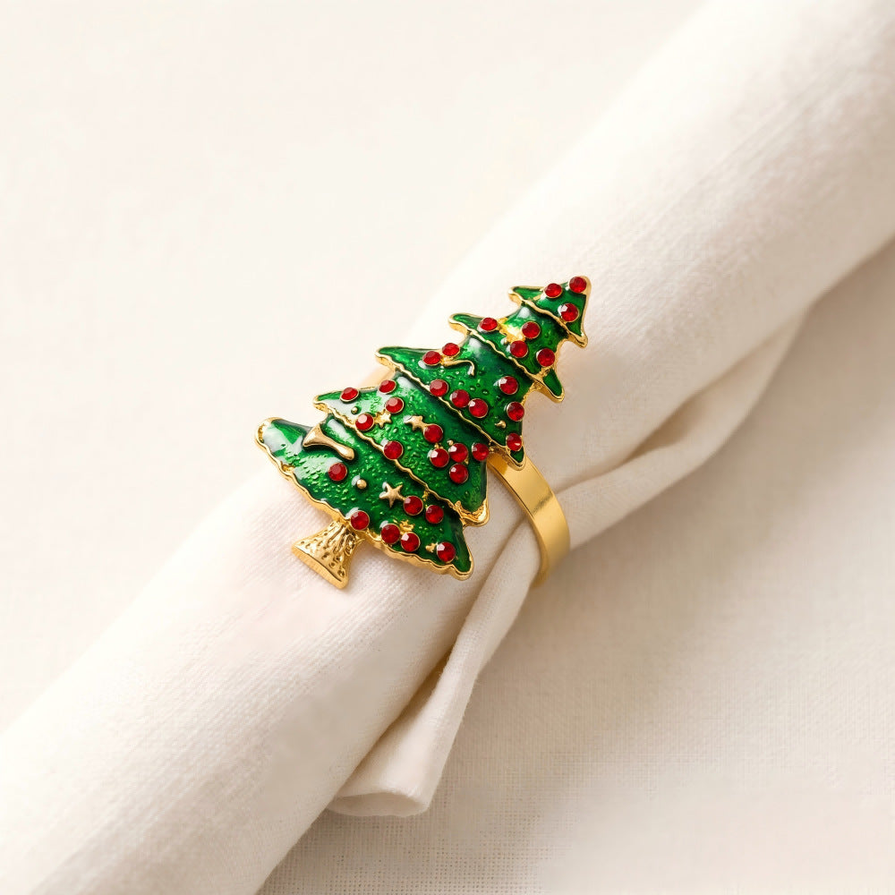 Christmas Metal Napkin Rings, Assorted Xmas Themed Decorative Serviette Holders, Holiday Table Ornaments for Dinner Party Home Table Decor