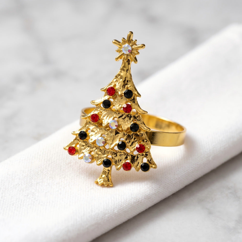 Christmas Metal Napkin Rings, Assorted Xmas Themed Decorative Serviette Holders, Holiday Table Ornaments for Dinner Party Home Table Decor