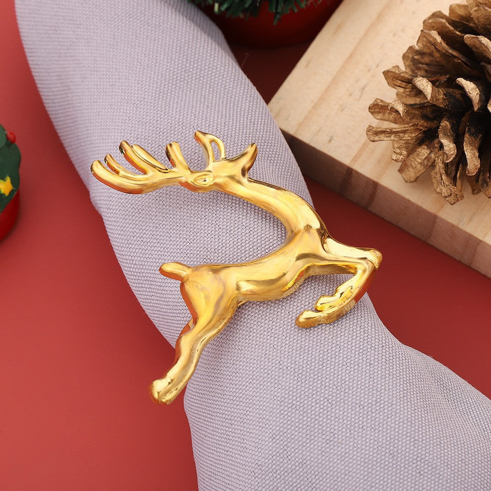 Christmas Metal Napkin Rings, Assorted Xmas Themed Decorative Serviette Holders, Holiday Table Ornaments for Dinner Party Home Table Decor