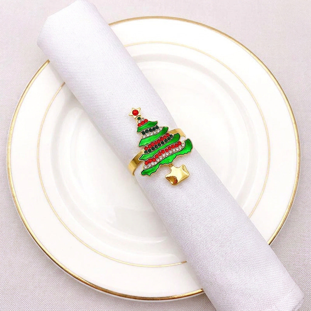 Christmas Metal Napkin Rings, Assorted Xmas Themed Decorative Serviette Holders, Holiday Table Ornaments for Dinner Party Home Table Decor