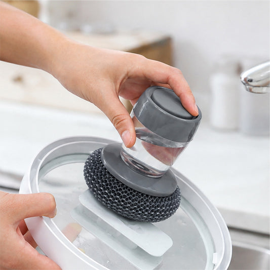 Press Liquid Dispensing Dish Brush, Automatic Soap Dispensing Pot Cleaning Brush, Kitchen Scrub Brush for Pans, Pots, Stovetop & Sink Household Cleaning