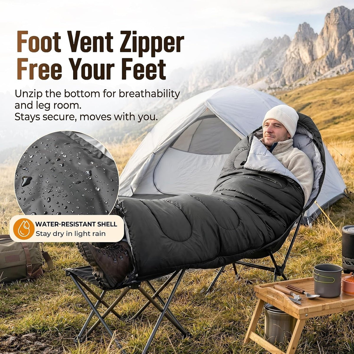 3 Season Warm & Cool Weather - Summer Spring Fall Lightweight Waterproof for Adults Kids - Camping Essentials Gear Accessories Hiking Sleep Must Haves