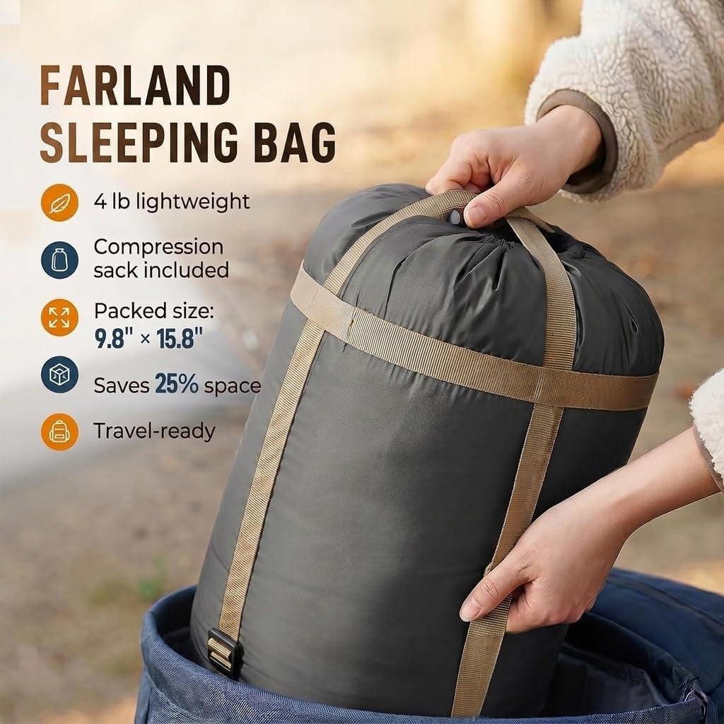 3 Season Warm & Cool Weather - Summer Spring Fall Lightweight Waterproof for Adults Kids - Camping Essentials Gear Accessories Hiking Sleep Must Haves