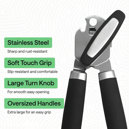 Grip Upgraded Model Stainless Steel Manual Can Opener, Black