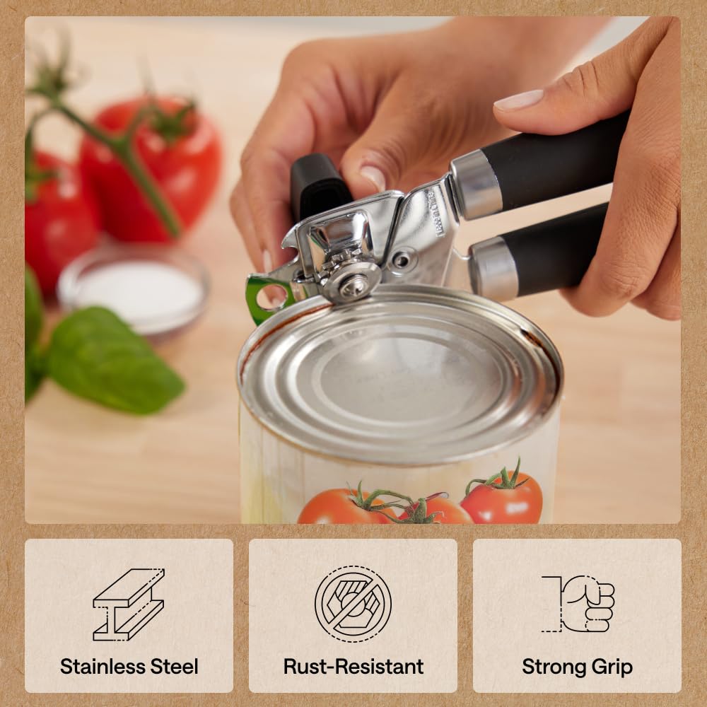 Grip Upgraded Model Stainless Steel Manual Can Opener, Black