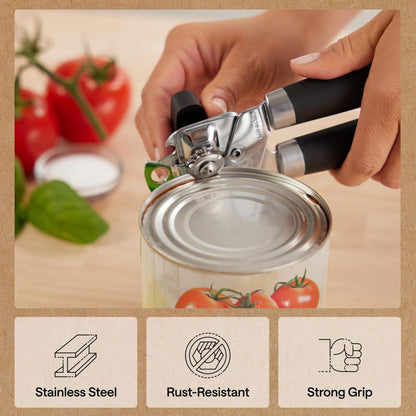 Grip Upgraded Model Stainless Steel Manual Can Opener, Black