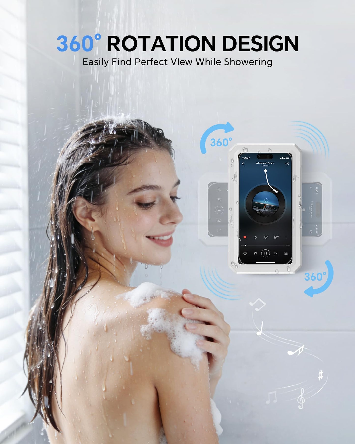 Shower Phone Holder Waterproof -Rotatable Adjustable Phone Case for Shower - Bathroom Accessories Wall Mount Phone Holder for iPhone 17/16 Pro Max, S25 Ultra,4-7" Cellphones | Anti-Fog IPX6 Waterproof Phone Holder for Bathroom, Bathtub, Shower and Kitchen