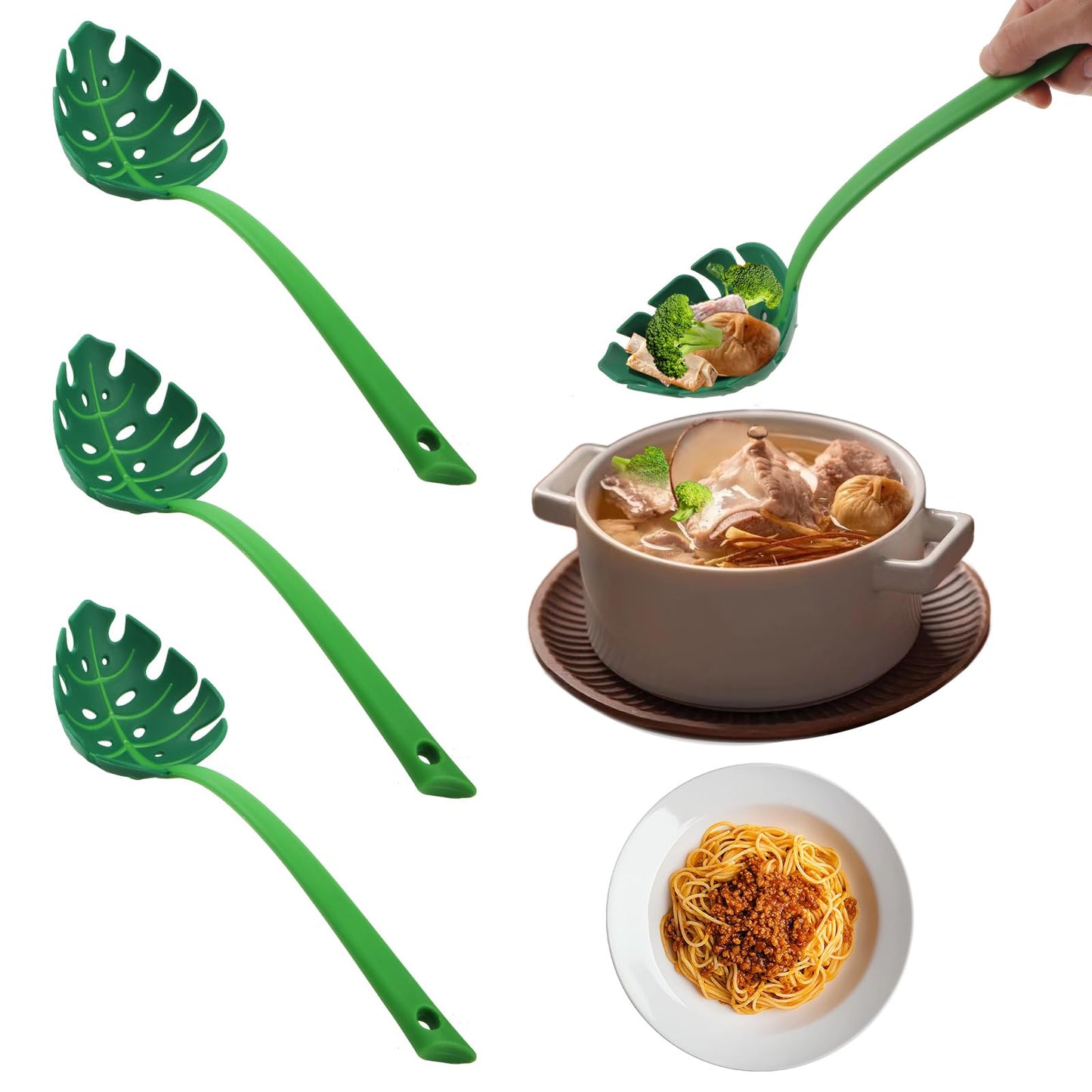 Jungle Unique Green Leaf Noodle Leaky Turtle Back Leaf Cooking Spoon for Kitchen Tools