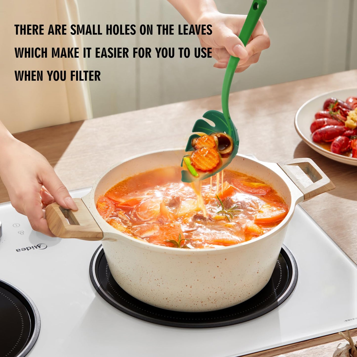 Jungle Unique Green Leaf Noodle Leaky Turtle Back Leaf Cooking Spoon for Kitchen Tools