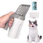 Pooper Scooper for Cat, Cat Litter Scoop with Bags, Integrated Detachable Deep Shovel Holder, Large Capacity Portable